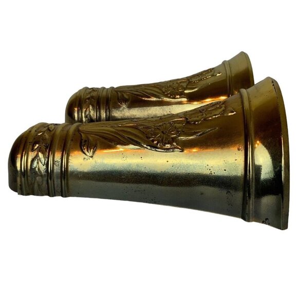 Homco Floral Embossed Wall Pockets Vases 1985 Goldtone Plastic 9.5 inch - Picture 5 of 8